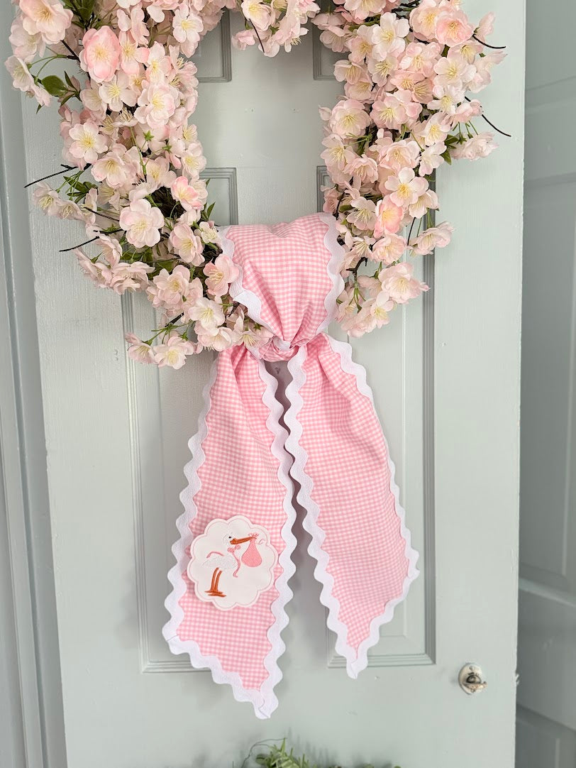 Baby Stork Sash in Blue and Pink Gingham – Little Happies