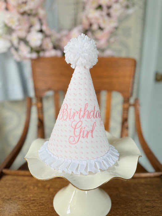 Pink Swiss Dot Birthday Hat with Birthday Girl – Little Happies