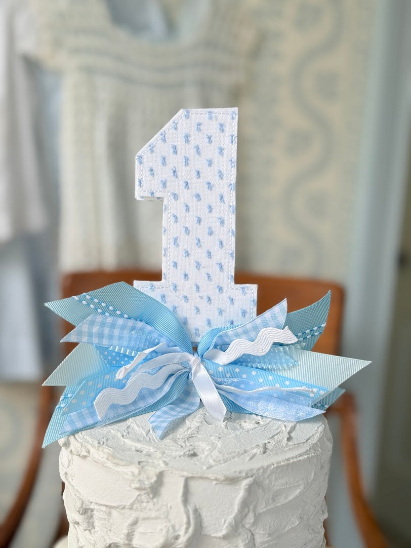 Number 1 Cake Toppers in Blue Swiss Dot