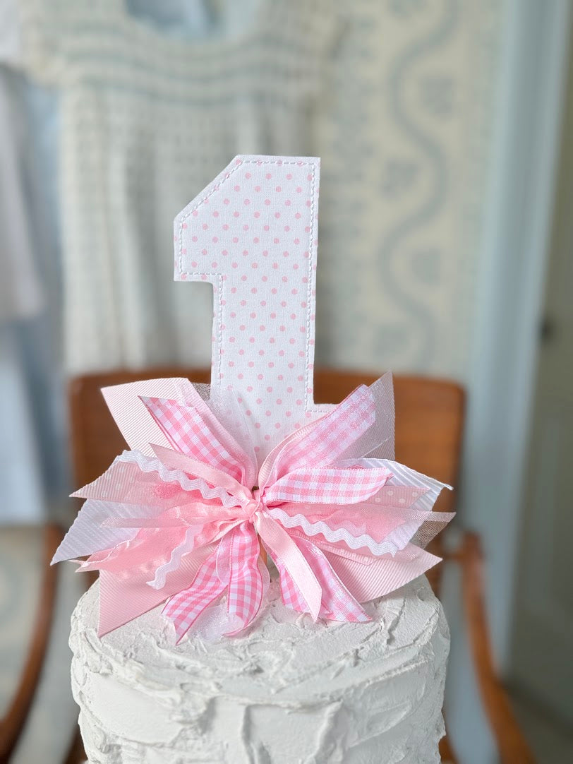 Number 1 Cake Toppers in Pink Dot