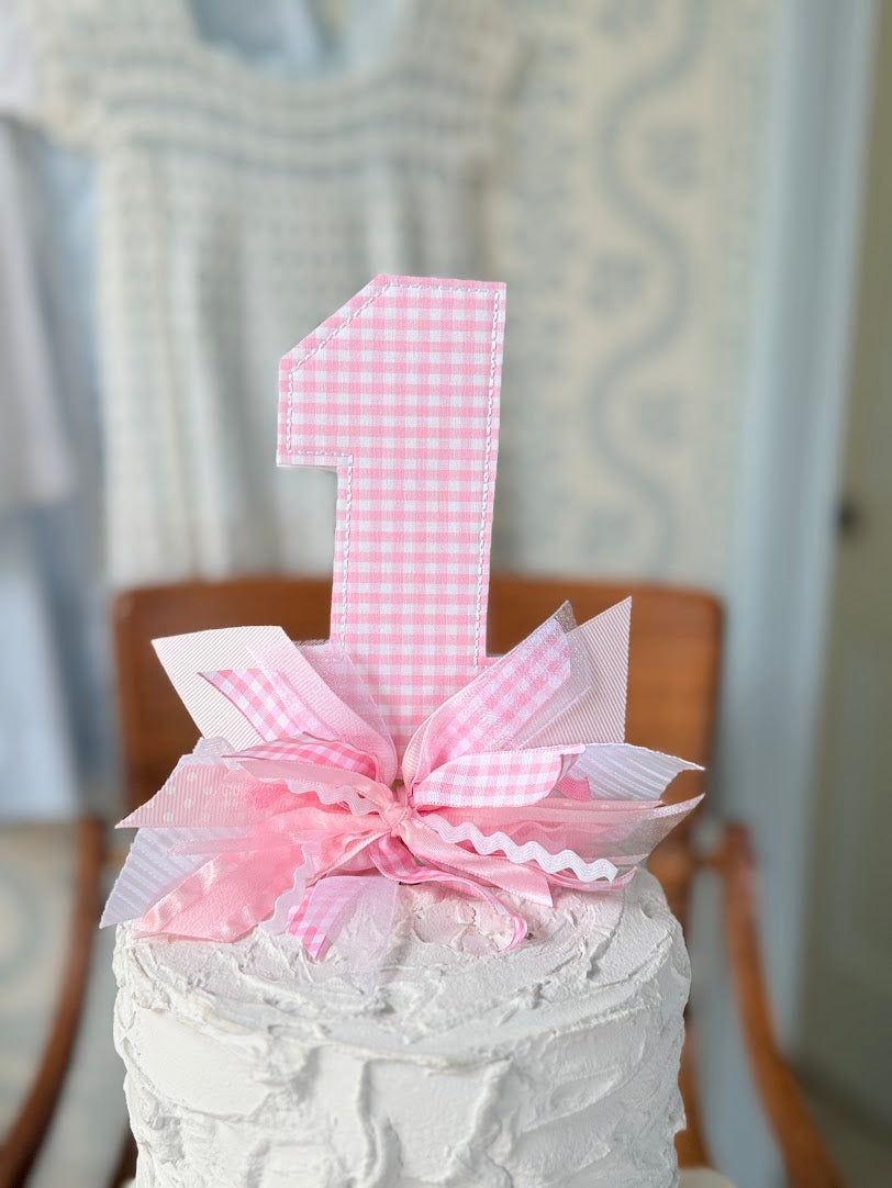 Number 1 Cake Toppers in Pink Gingham