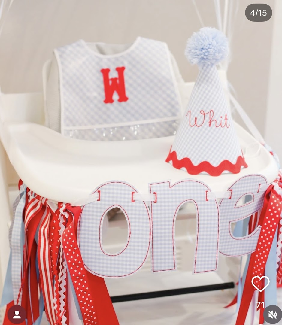 Blue Gingham ONE Set with Red Stitching