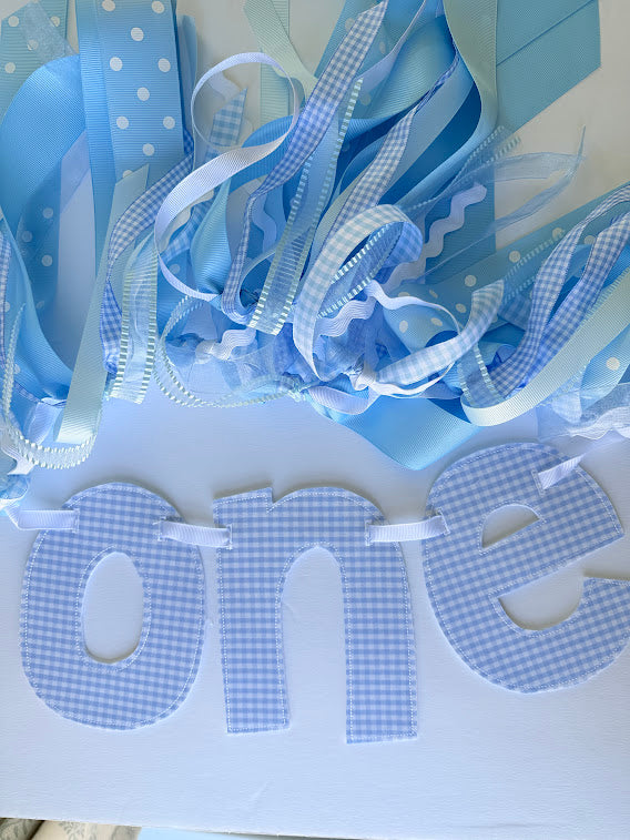 Blue Gingham ONE High Chair Banner