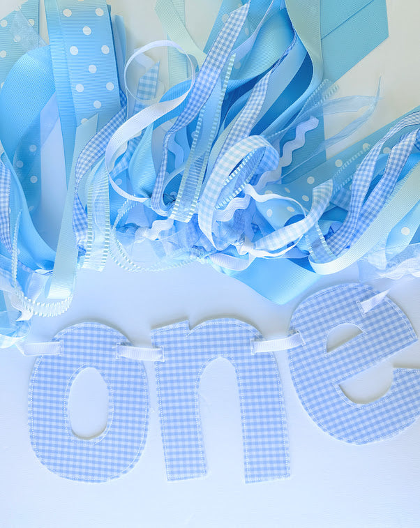Blue Gingham ONE High Chair Banner