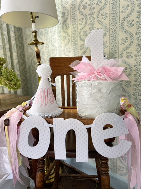 Pink Swiss Dot ONE High Chair Banner