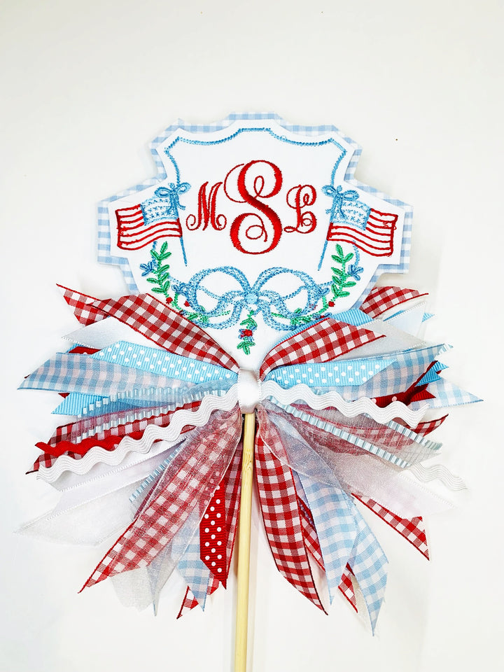 Girly Patriotic Initial Crest Cake Topper