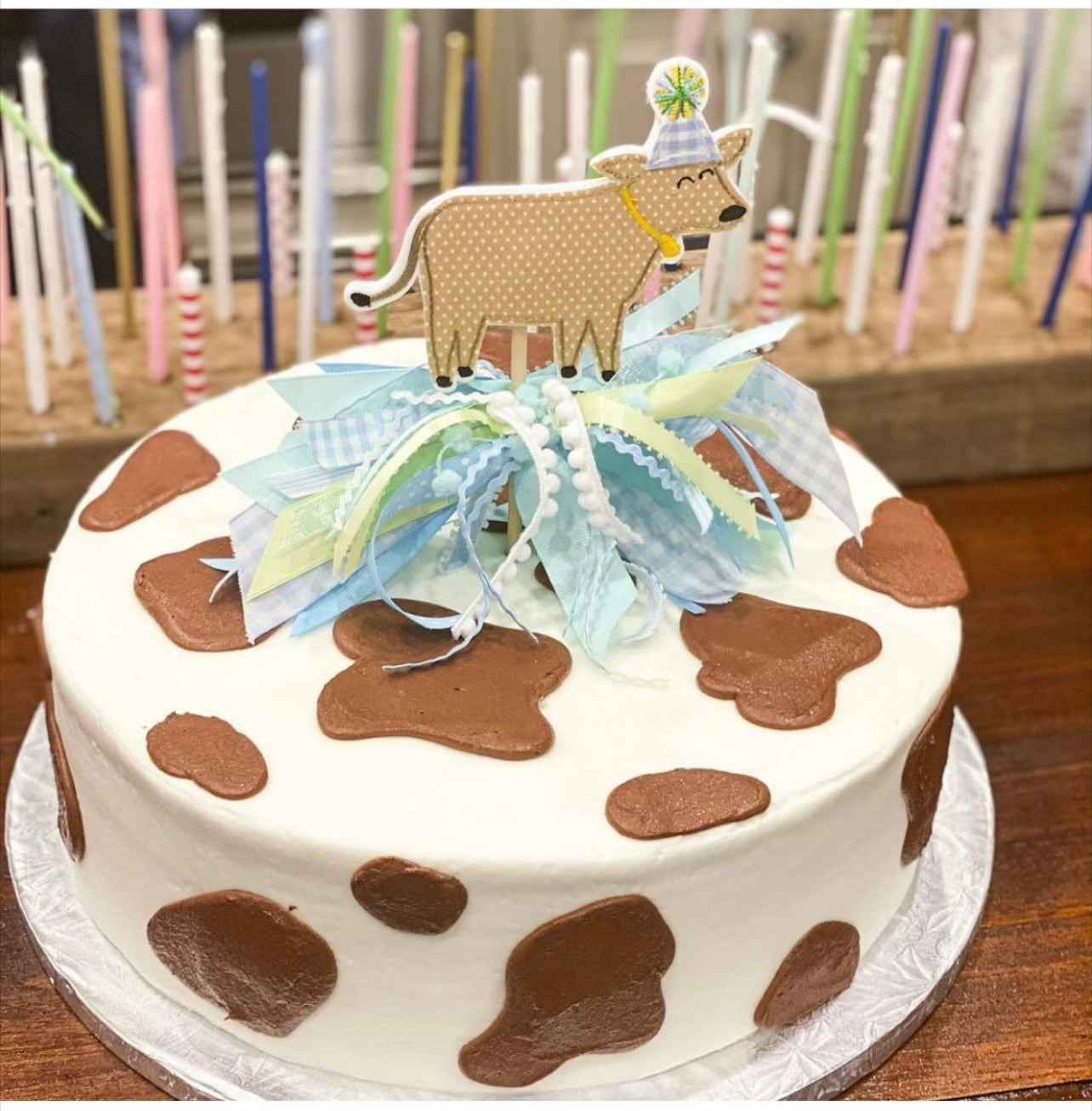Cow Cake Topper, Blue & Gold