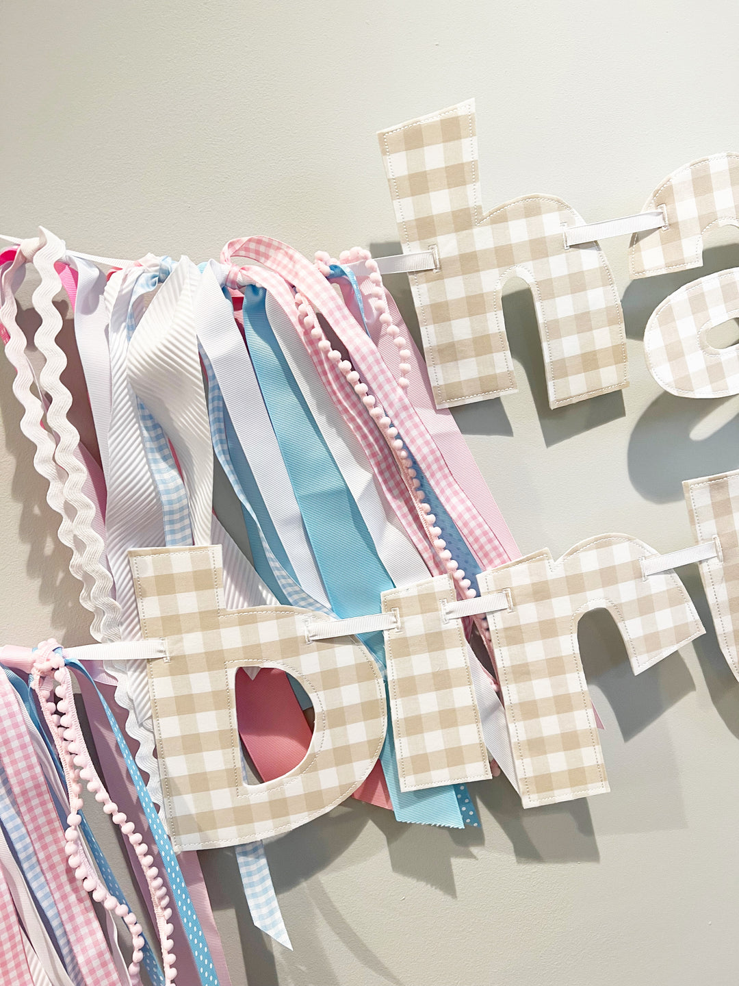 Khaki Gingham Happy Birthday Banner