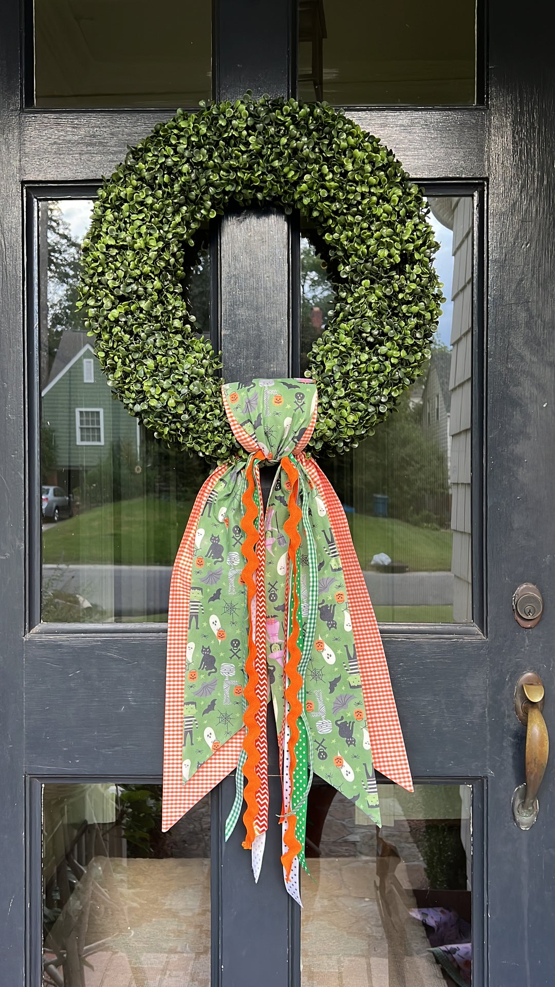 Green Halloween and Orange GIngham Sash with extra Ribbons