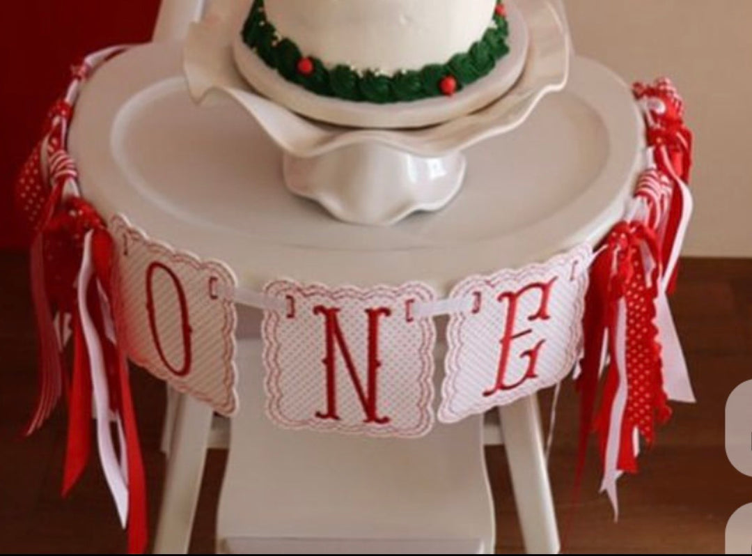 Scalloped ONE in red dot with red letters