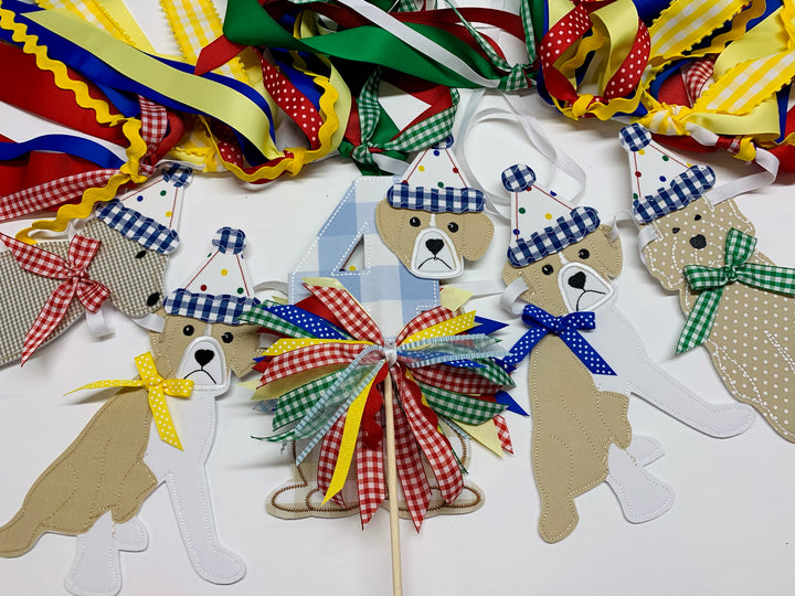 Puppy Banner in Primary Colors - Boxer Cake Topper