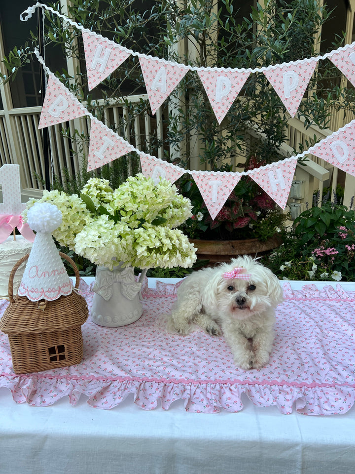 Pink Floral Ruffle Table Runner