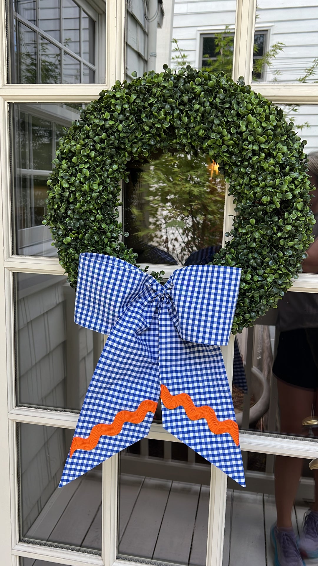 Ricrac Wreath Bow in orange and Blue