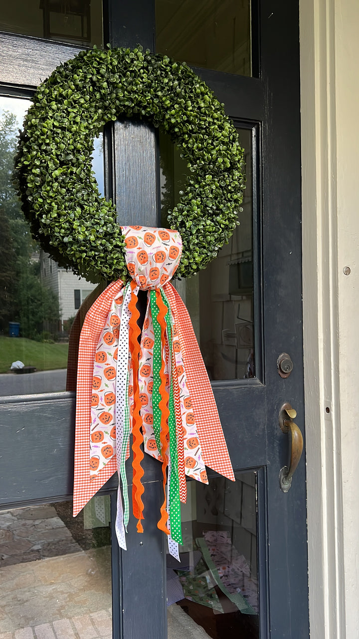 Orange Pumpkin with Orange Gingham Sash and extra ribbon