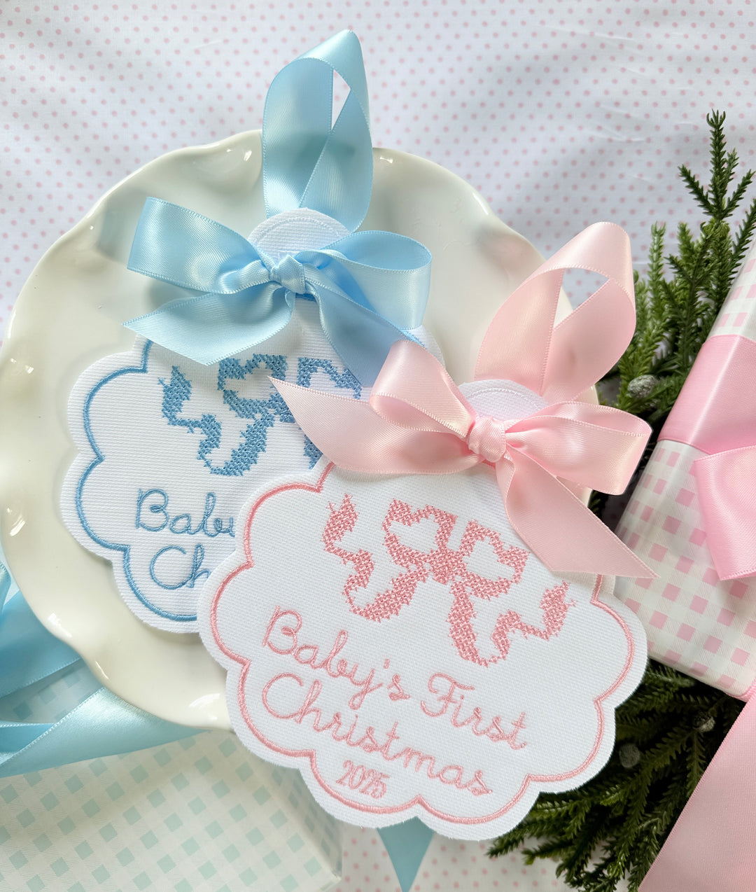 Baby's First Christmas Cross Stitched Bow