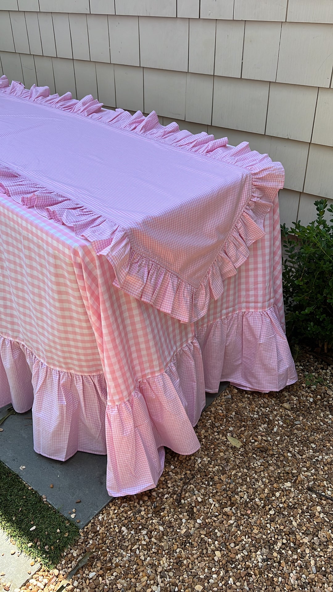 Pink Gingham Ruffle Table Runner