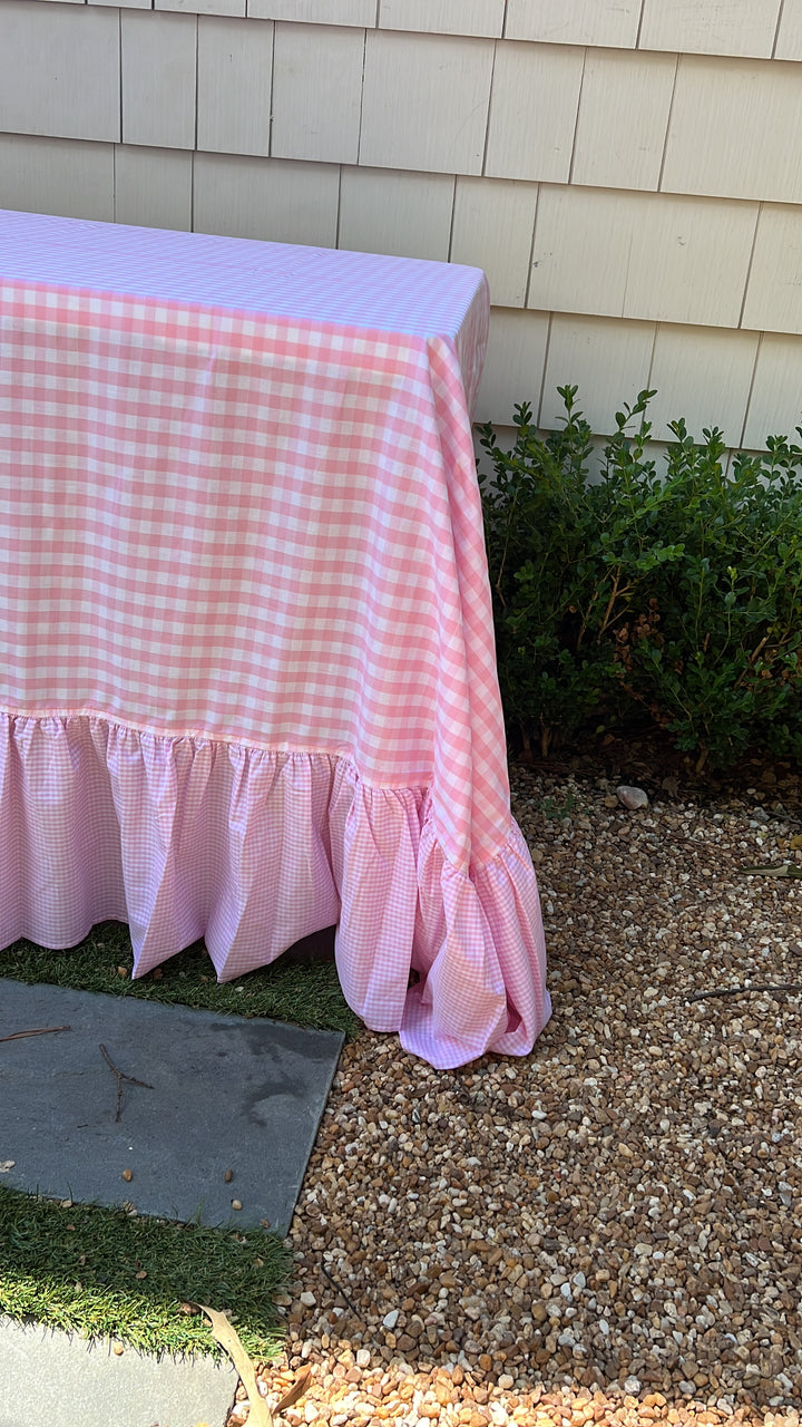 Pink Gingham Tablecloth with Ruffle