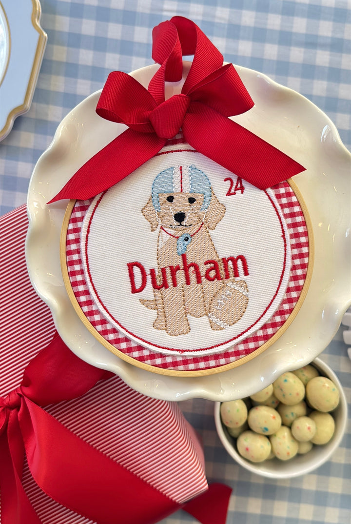 Football Dog with Name Ornament