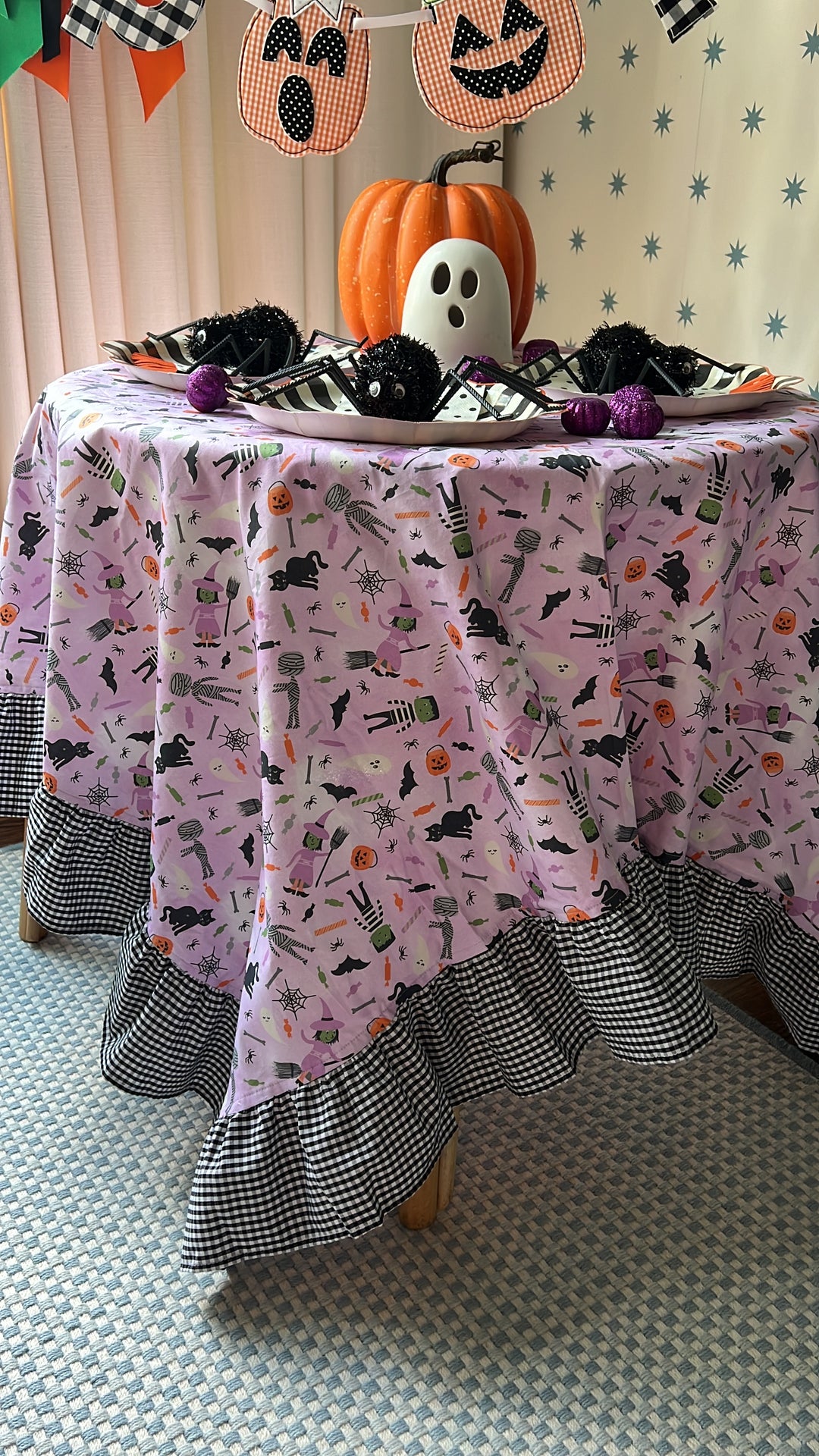 Lavender Halloween Fun Ruffle Tablecloth