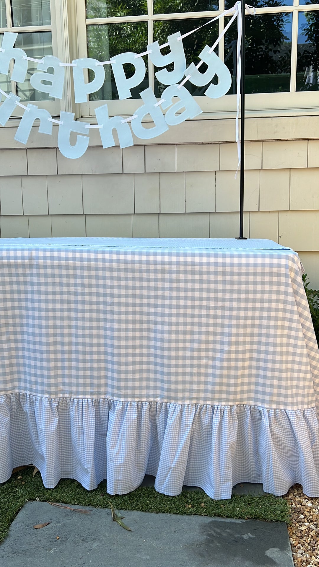 Blue Gingham Tablecloth with Ruffle