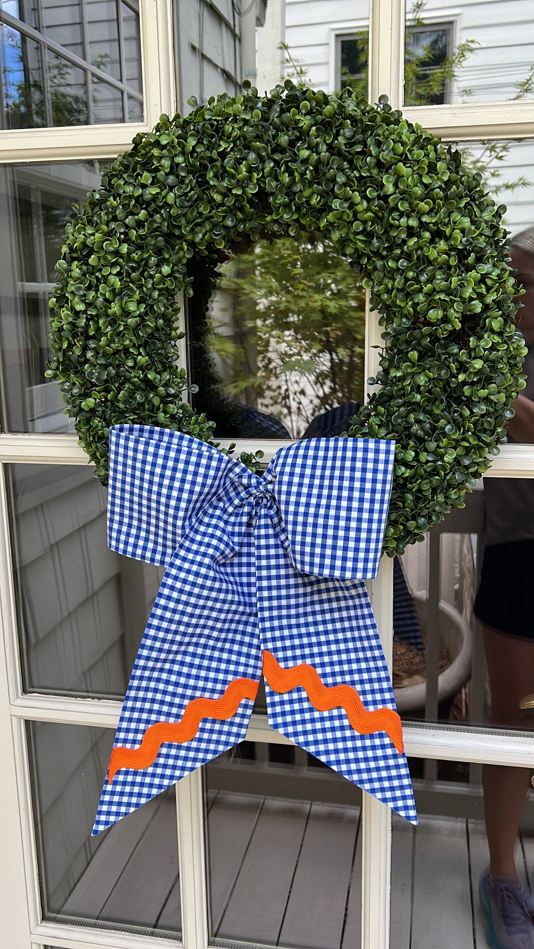 Ricrac Wreath Bow in orange and Blue