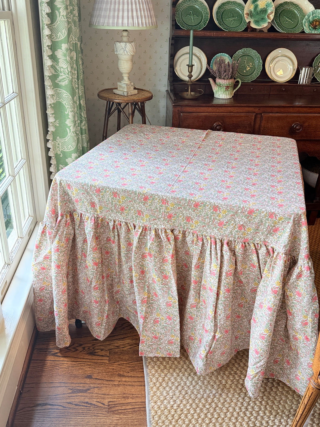 Drop Ruffle Tablecloth in Liberty Coral Floral