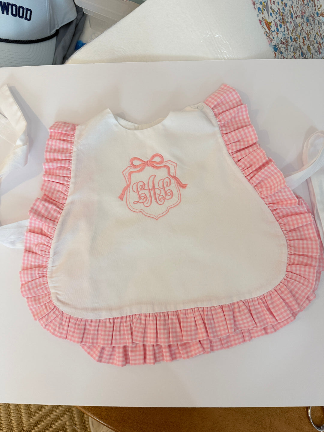 Little Happies Party Bib in Pink Gingham Ruffle