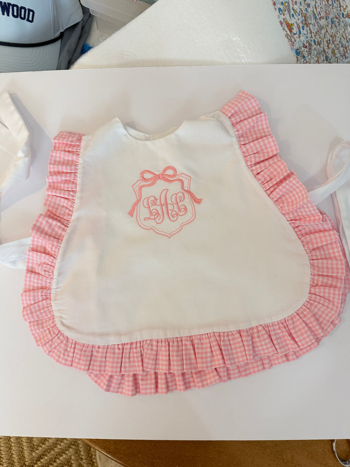 Little Happies Party Bib in Pink Gingham Ruffle