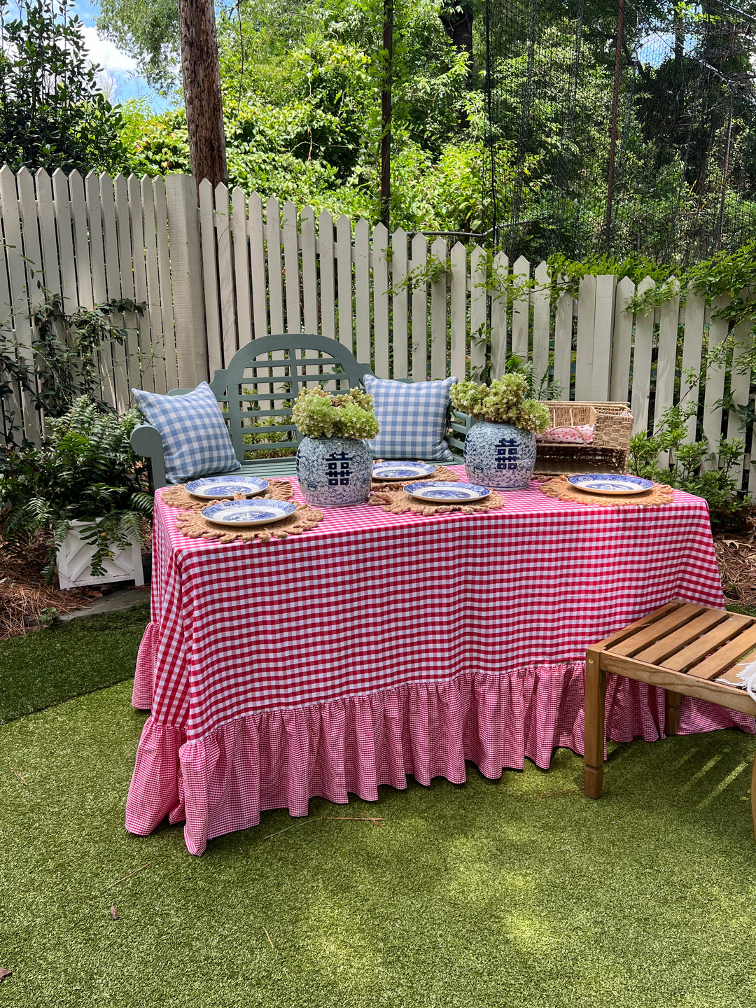 Red Gingham Tablecloth with Ruffle