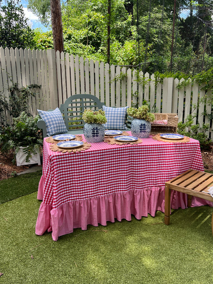 Red Gingham Tablecloth with Ruffle