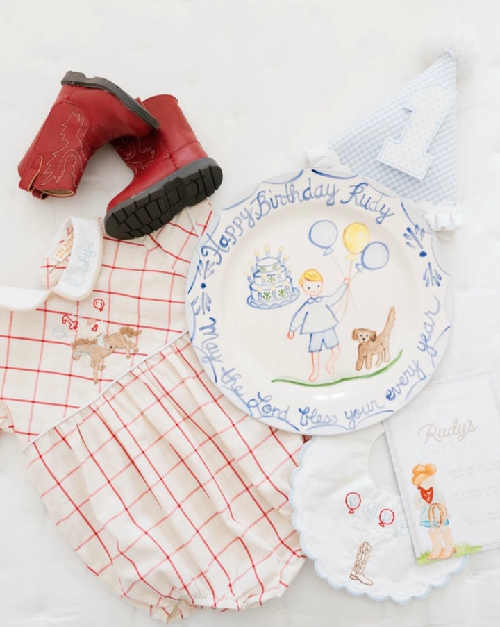 Cowboy Boot Birthday Set in Blue and Red