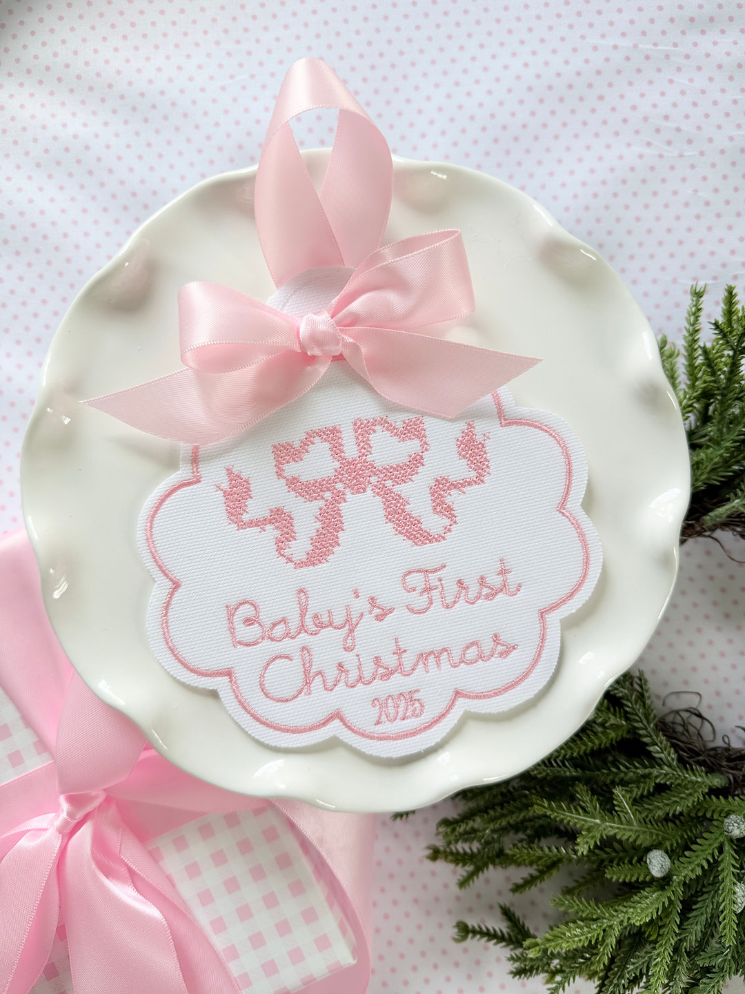 Baby's First Christmas Cross Stitched Bow