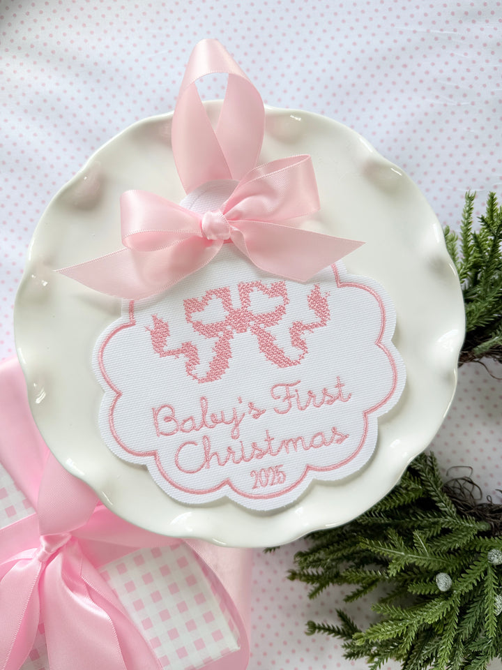Baby's First Christmas Cross Stitched Bow