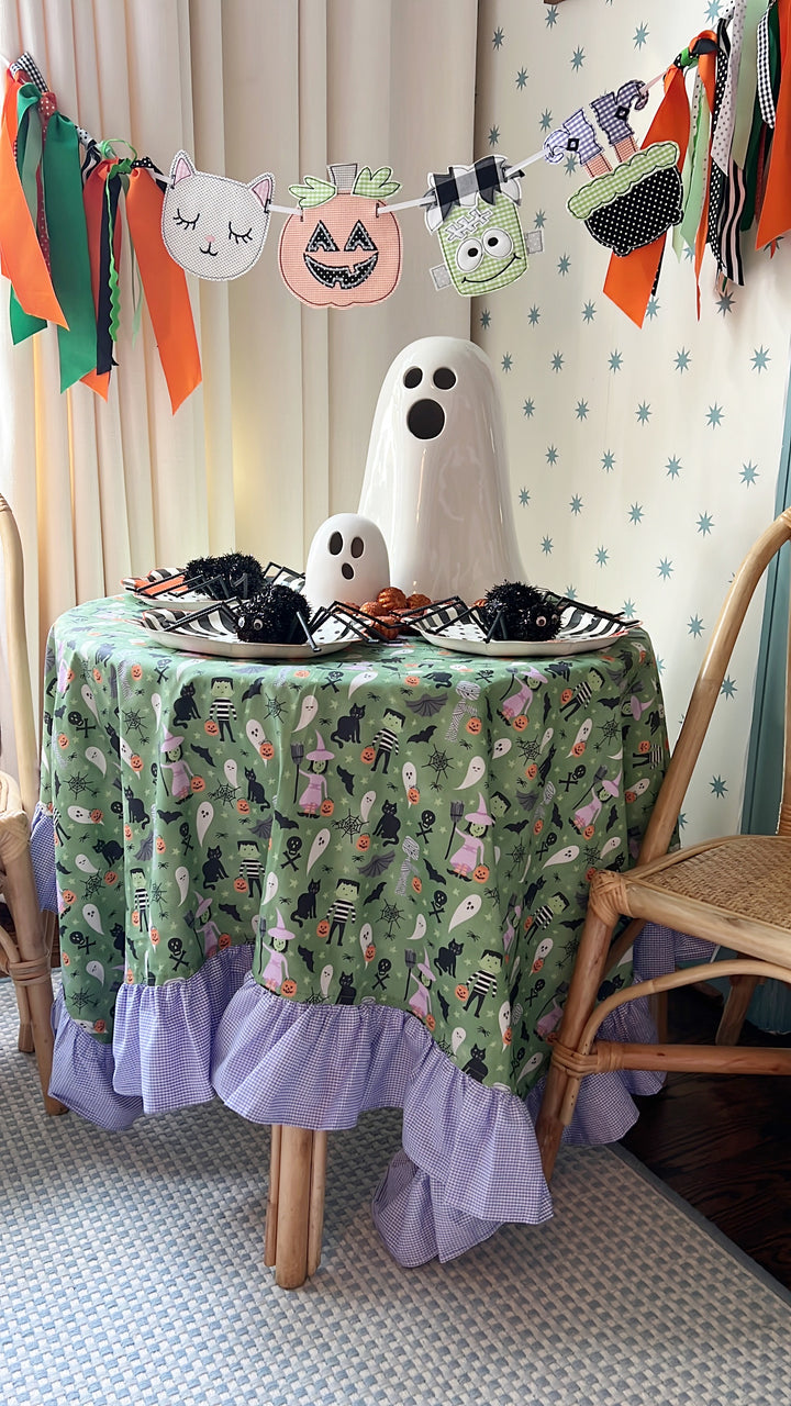 Green Halloween Fun Ruffle Tablecloth