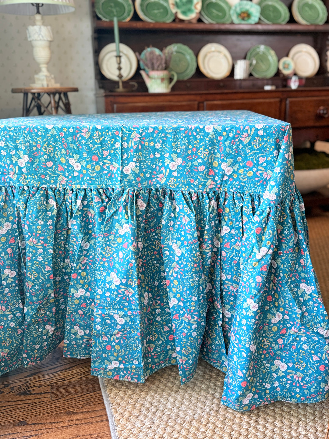 Drop Ruffle Tablecloth in Liberty Blue