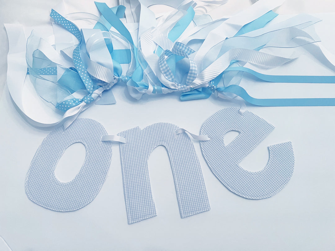 Light Blue Windowpane ONE Birthday Set