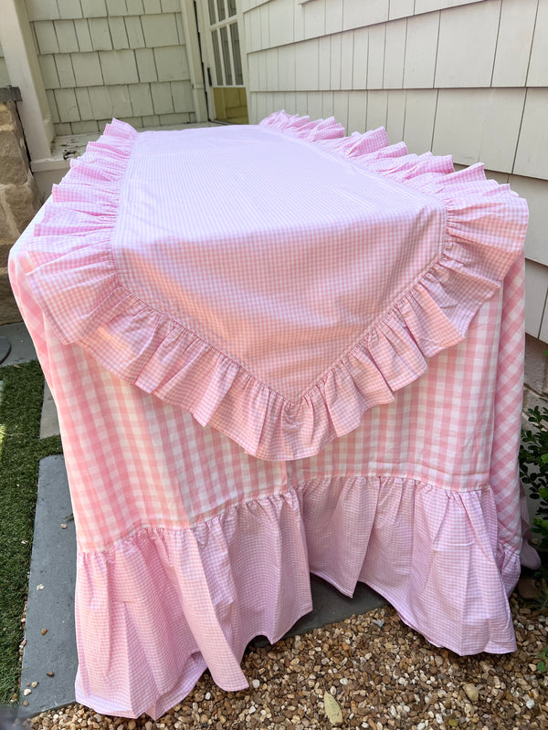 Pink Gingham Ruffle Table Runner