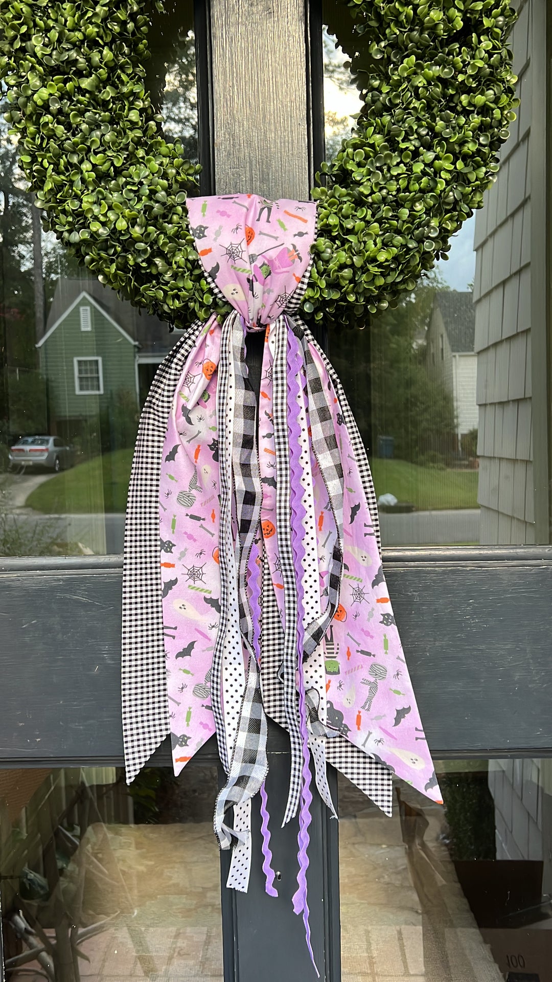 Lavender Halloween and Black Gingham Sash with extra Ribbons