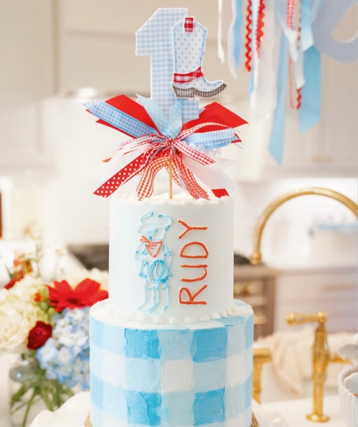 Cowboy Boot Birthday Set in Blue and Red