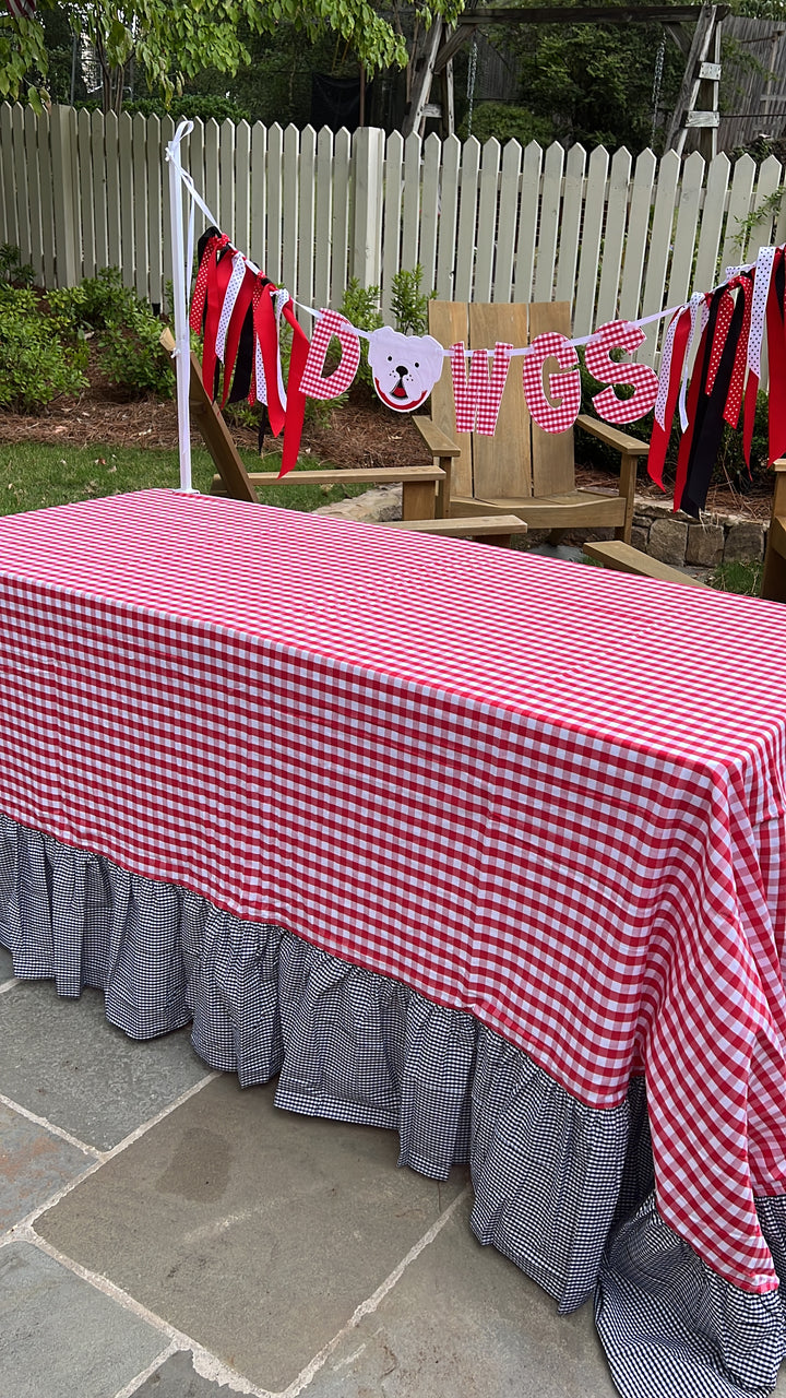 Red Gingham Tablecloth with Black Ruffle