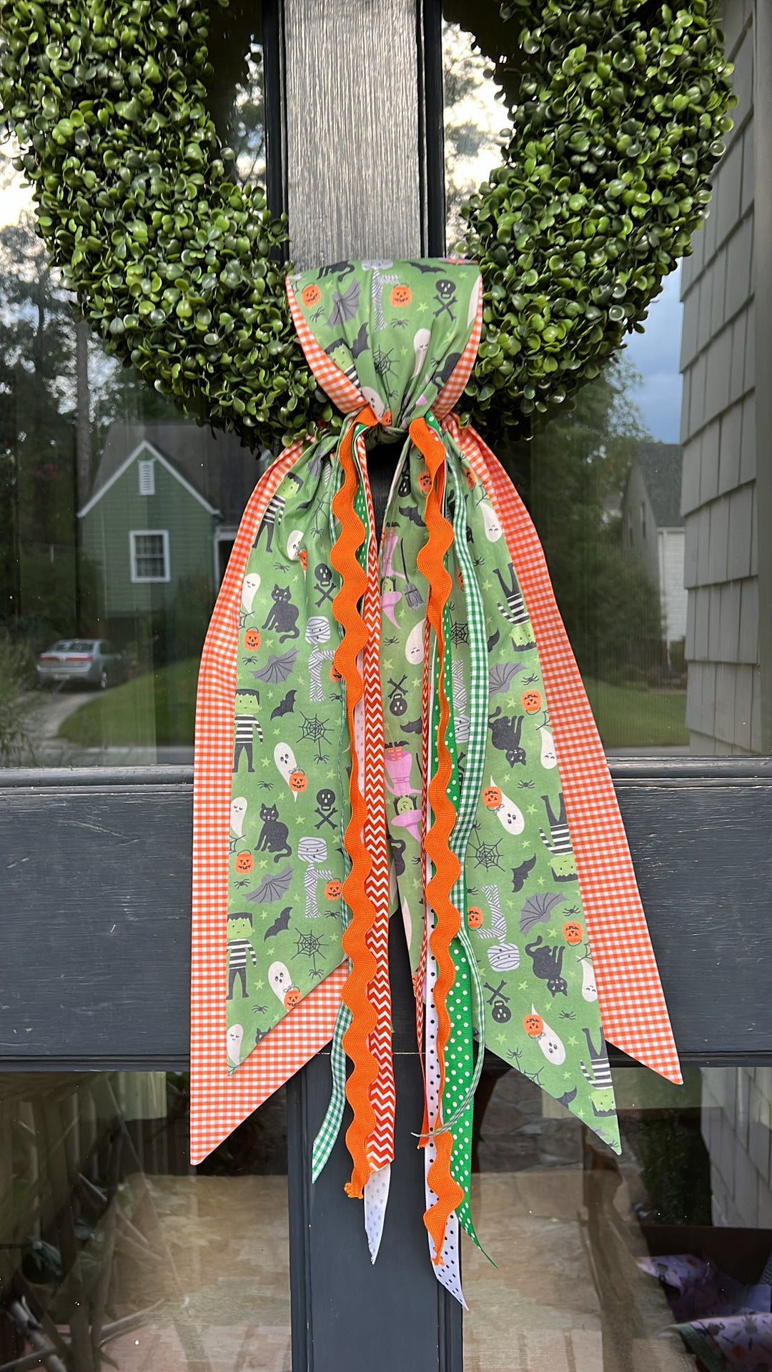 Green Halloween and Orange GIngham Sash with extra Ribbons