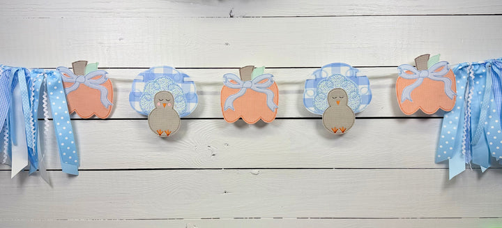 Turkey and Pumpkin Banner in Blue