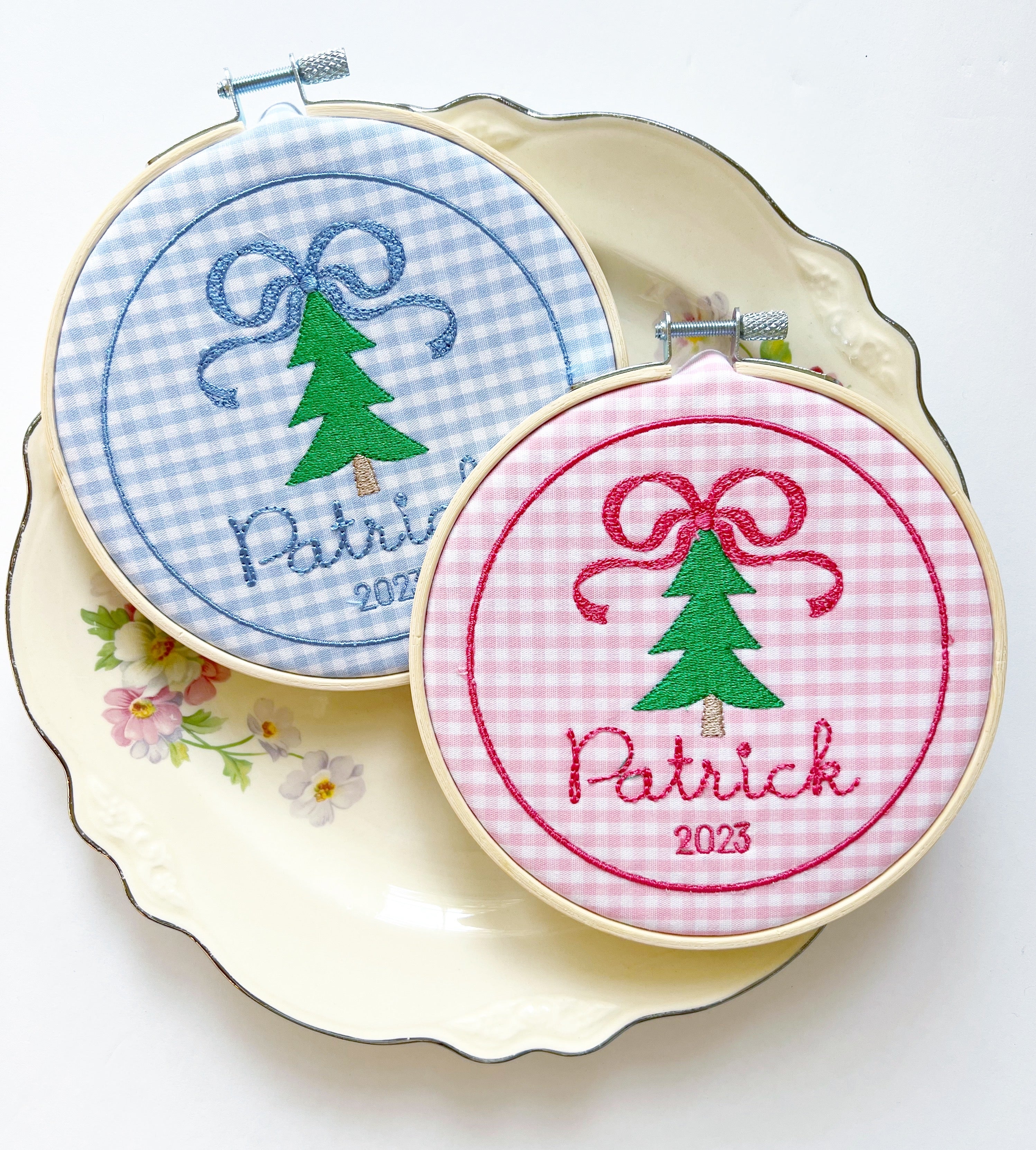 Gingham Tree Ornament with Name