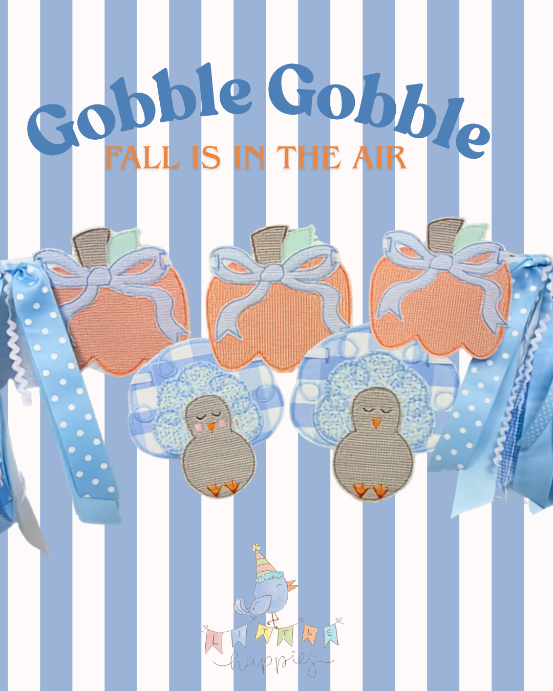 Turkey and Pumpkin Banner in Blue