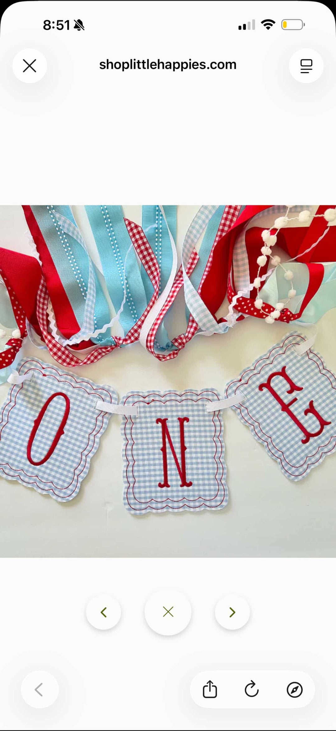 Scalloped ONE in Gingham with red font