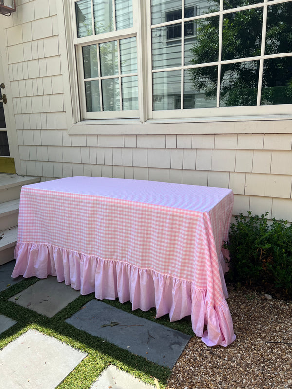 Pink Gingham Tablecloth with Ruffle