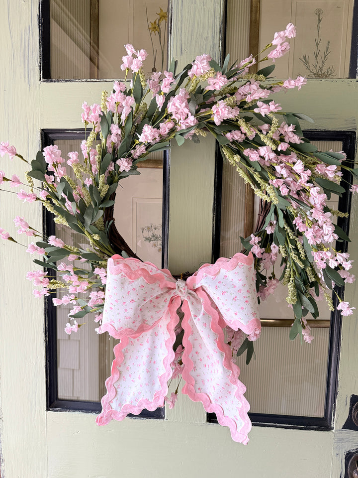 Wreath Bow in Floral with Riceac