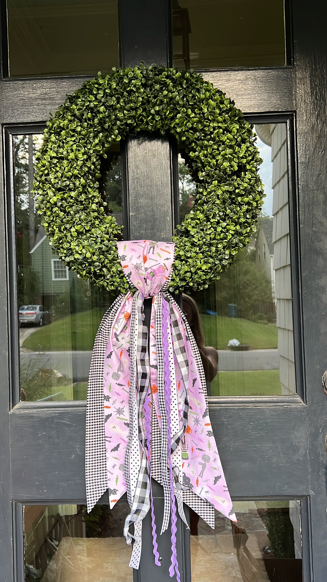 Lavender Halloween and Black Gingham Sash with extra Ribbons