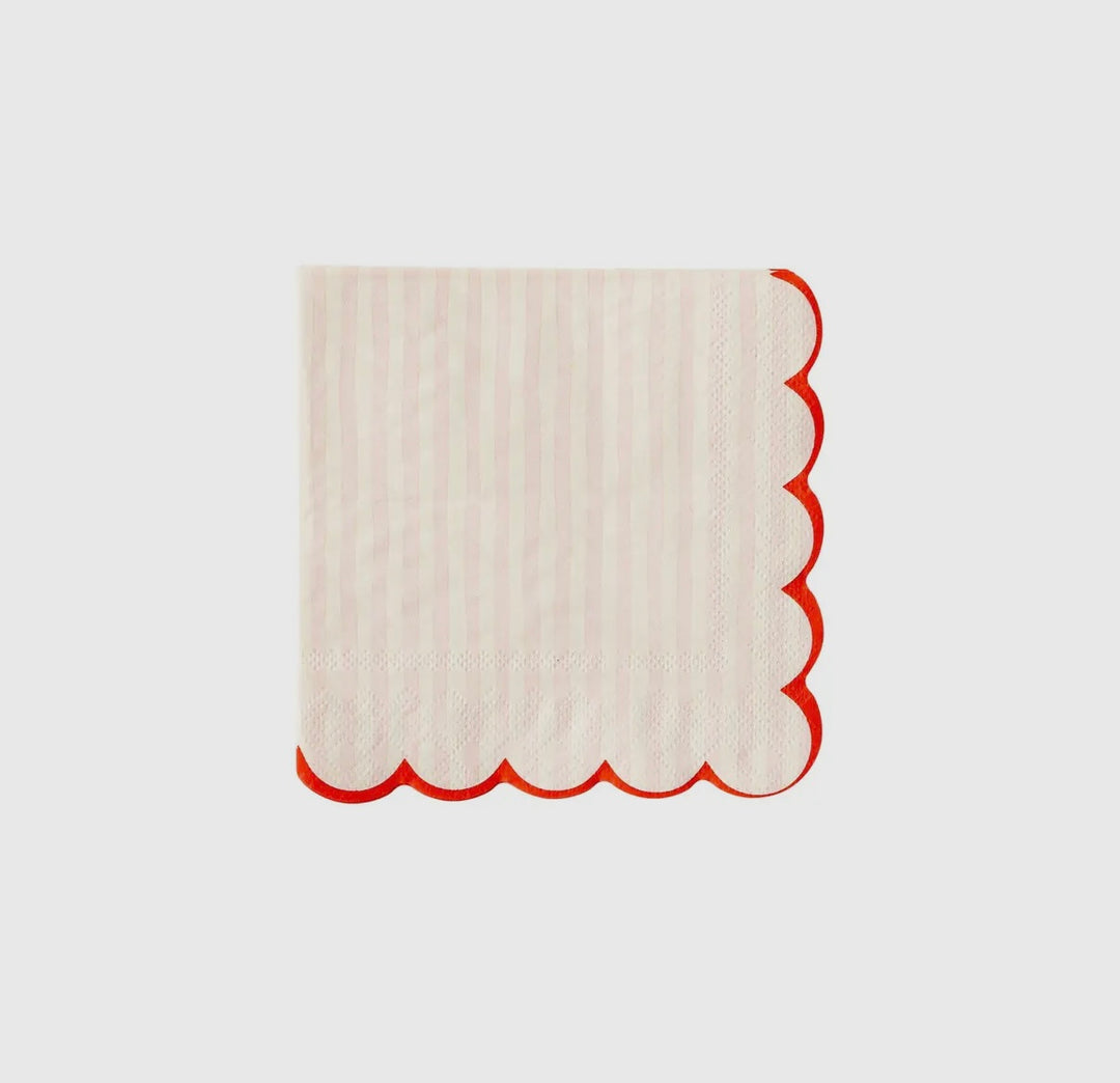 Pink Stripe Scallop Cocktail Napkin