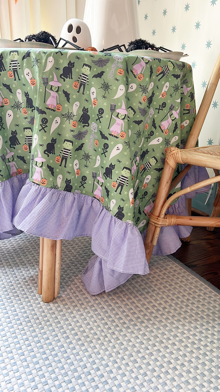 Green Halloween Fun Ruffle Tablecloth